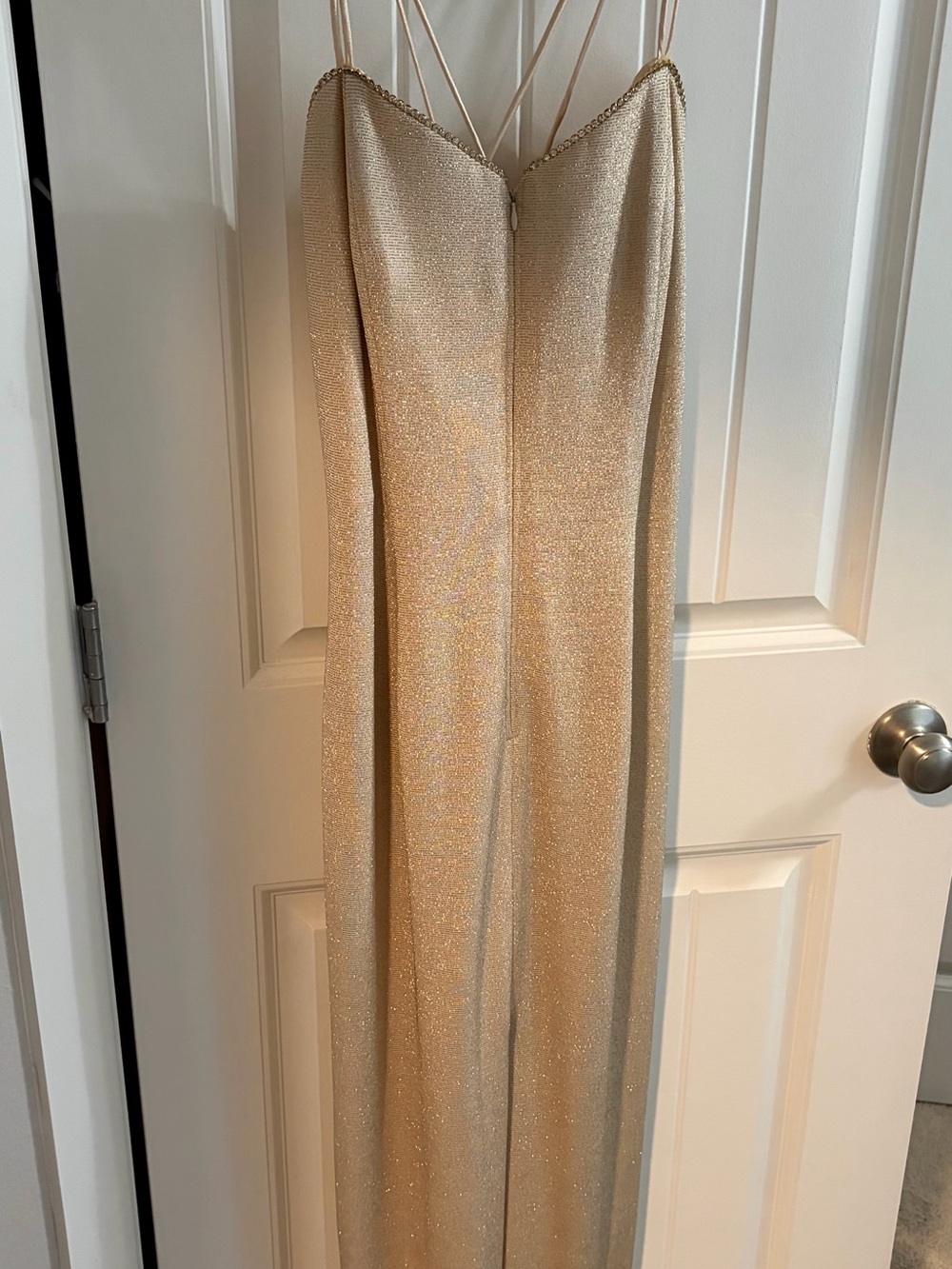 Shimmery Gold Strappy Formal Dress